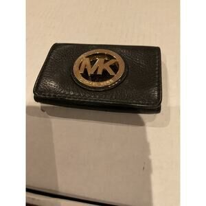 Michael Kors Black Pebbled Leather Card Case w/Gold tone MK Logo - unisex